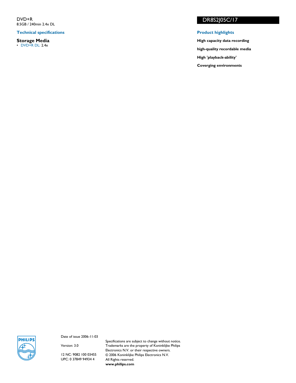 For preview purpose only | Philips DR8S2J05C-17 User Manual | Page 2 / 2