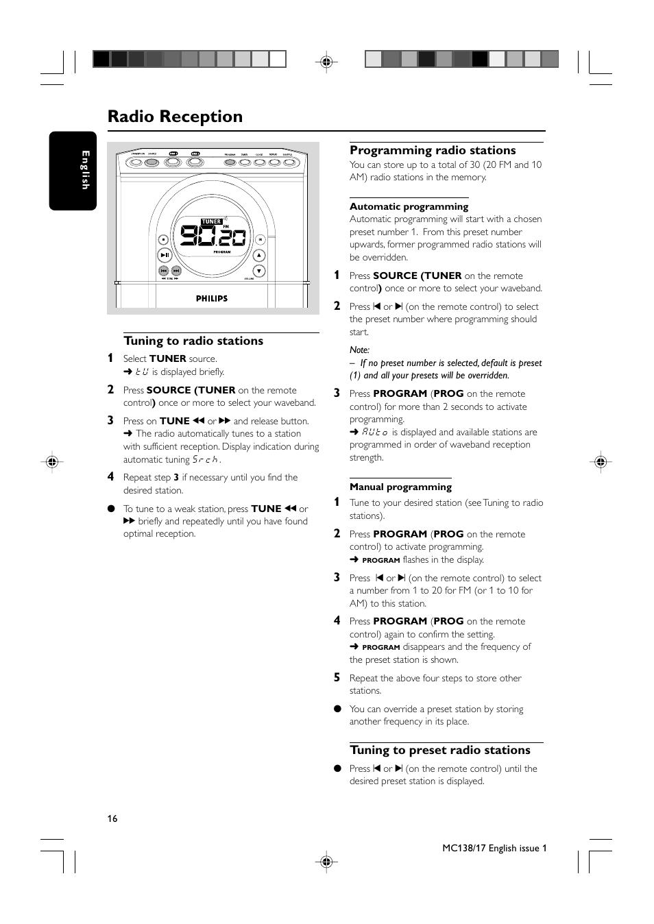 Radio reception | Philips MC138-37 User Manual | Page 16 / 23