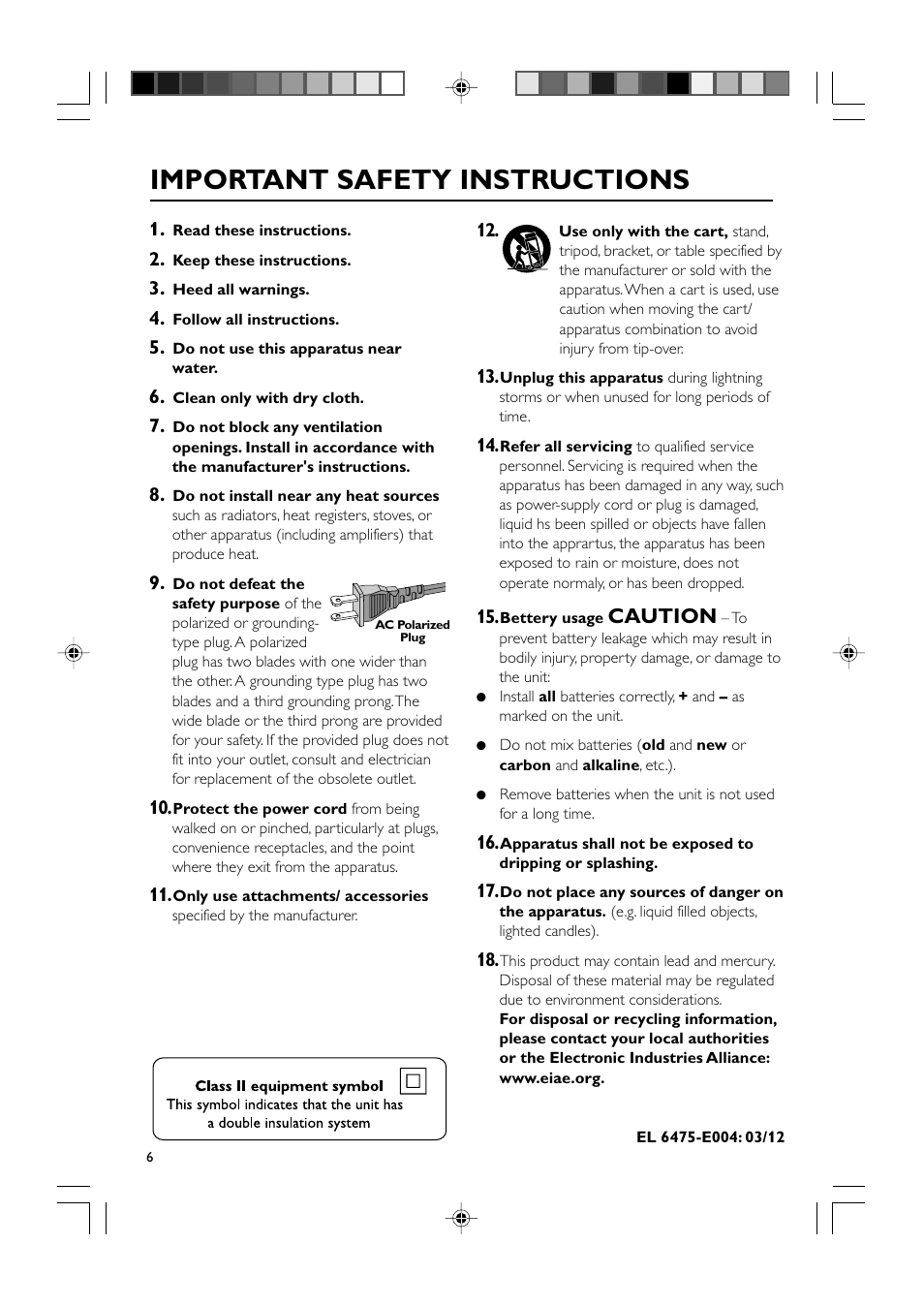 Important safety instructions, Caution | Philips MC138-37 User Manual | Page 6 / 23