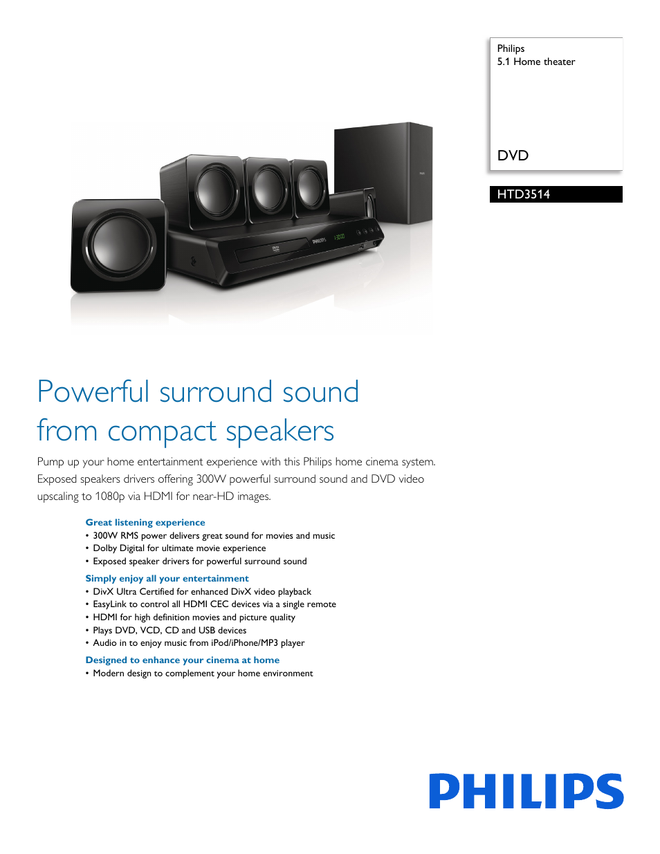Philips HTD3514-F7 User Manual | 3 pages