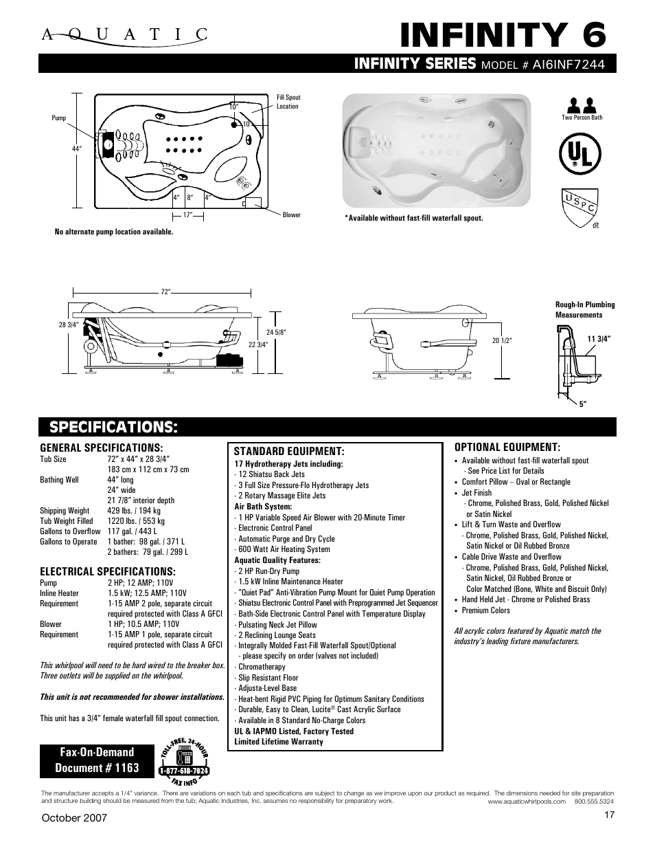 Aquatic Infinity 6 AI6INF7244 User Manual | 1 page