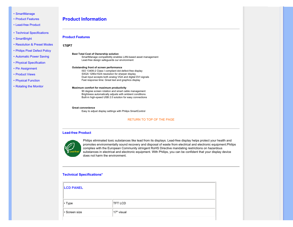 Product information | Philips 170P7EB-27 User Manual | Page 29 / 103