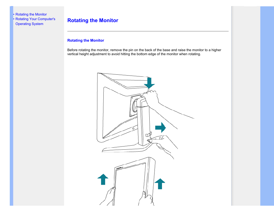 Rotating the monitor | Philips 170P7EB-27 User Manual | Page 48 / 103