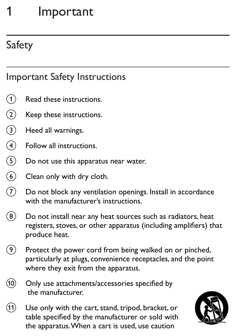 1 important, Safety, Important safety instructions | Philips AJ5300D-37 User Manual | Page 12 / 33