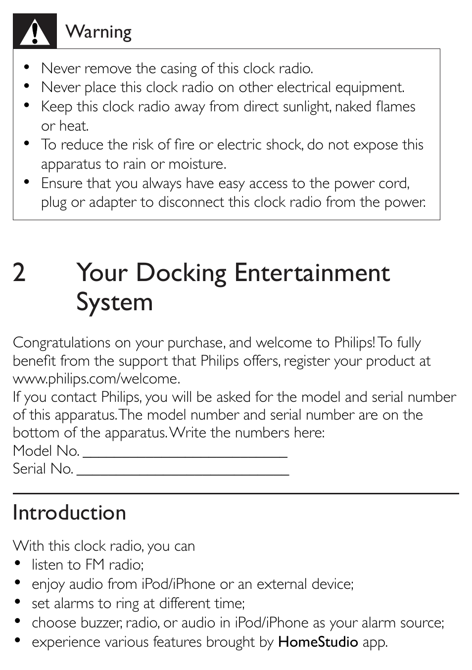 2your docking entertainment system, Introduction | Philips AJ5300D-37 User Manual | Page 14 / 33