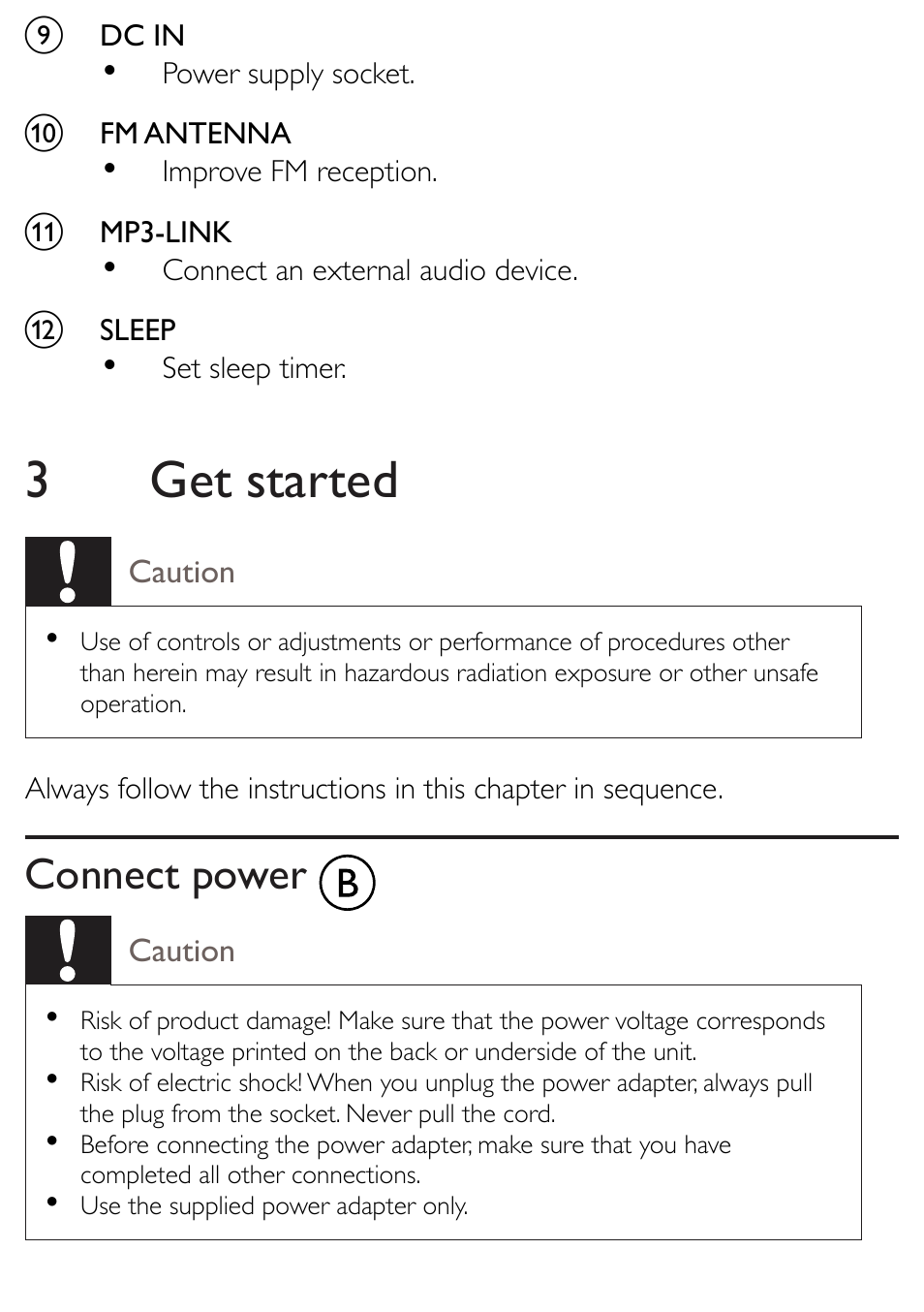 3get started, Connect power | Philips AJ5300D-37 User Manual | Page 16 / 33