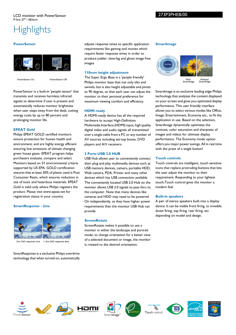 Highlights | Philips 273P3PHEB-00 User Manual | Page 2 / 3