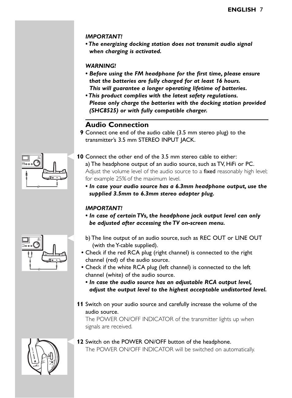 Audio connection | Philips SHC8525-05 User Manual | Page 7 / 14