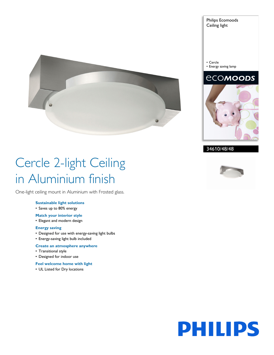 Philips Forecast Ecomoods Ceiling light 34610-48-48 Cercle Energy saving lamp User Manual | 2 pages
