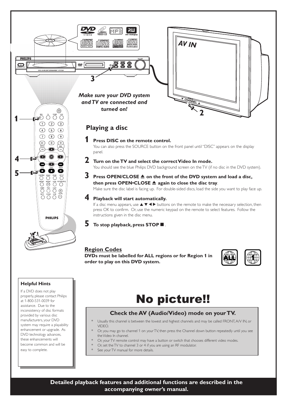 No picture, Playing a disc | Philips LX3600D17 User Manual | Page 2 / 6