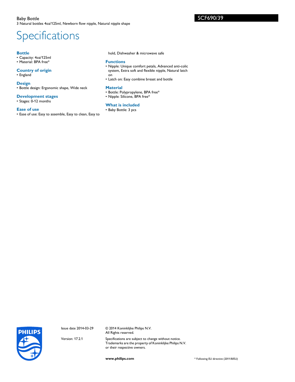 Specifications | Philips SCF690-39 User Manual | Page 3 / 3