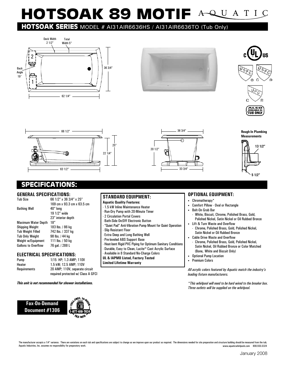 Aquatic AI31AIR6636HS User Manual | 1 page