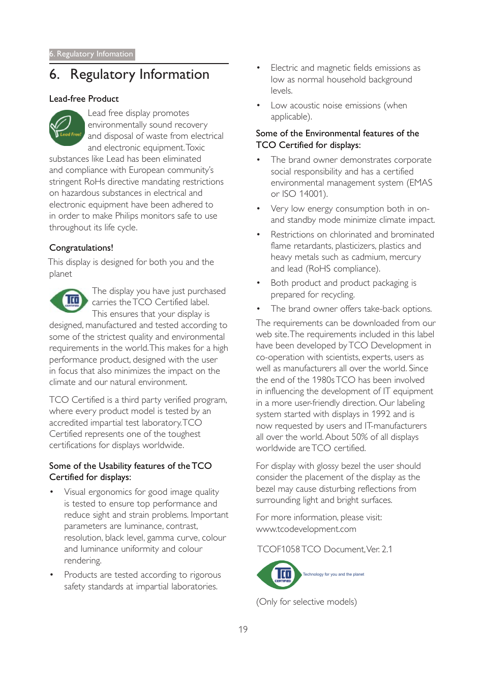 Regulatory information | Philips 190V4LSB-27 User Manual | Page 21 / 36
