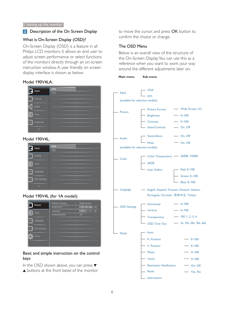 Model 190v4l, Setting up the monitor | Philips 190V4LSB-27 User Manual | Page 8 / 36