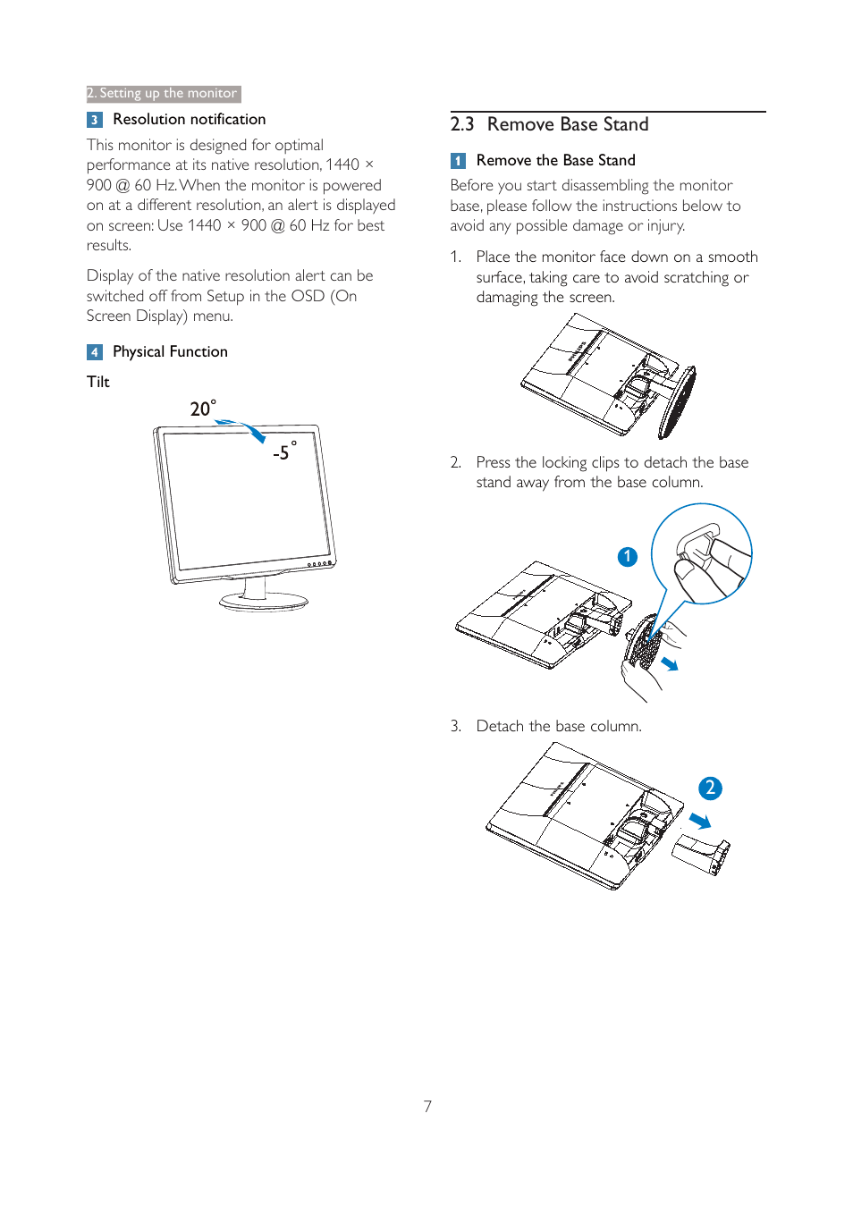 3 remove base stand | Philips 190V4LSB-27 User Manual | Page 9 / 36