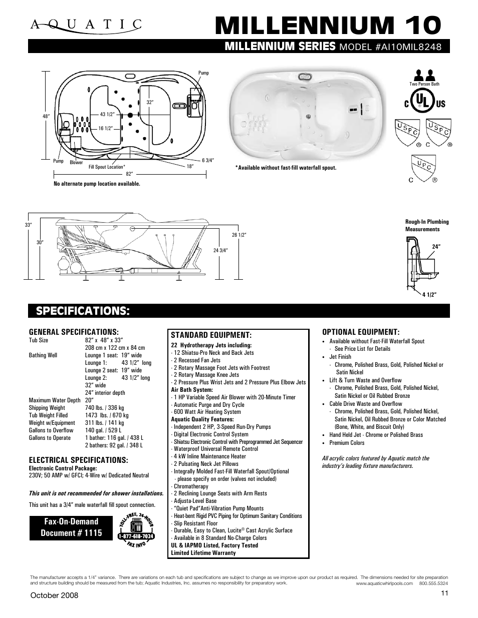 Aquatic MILLENNIUM 10 AI10MIL8248 User Manual | 1 page