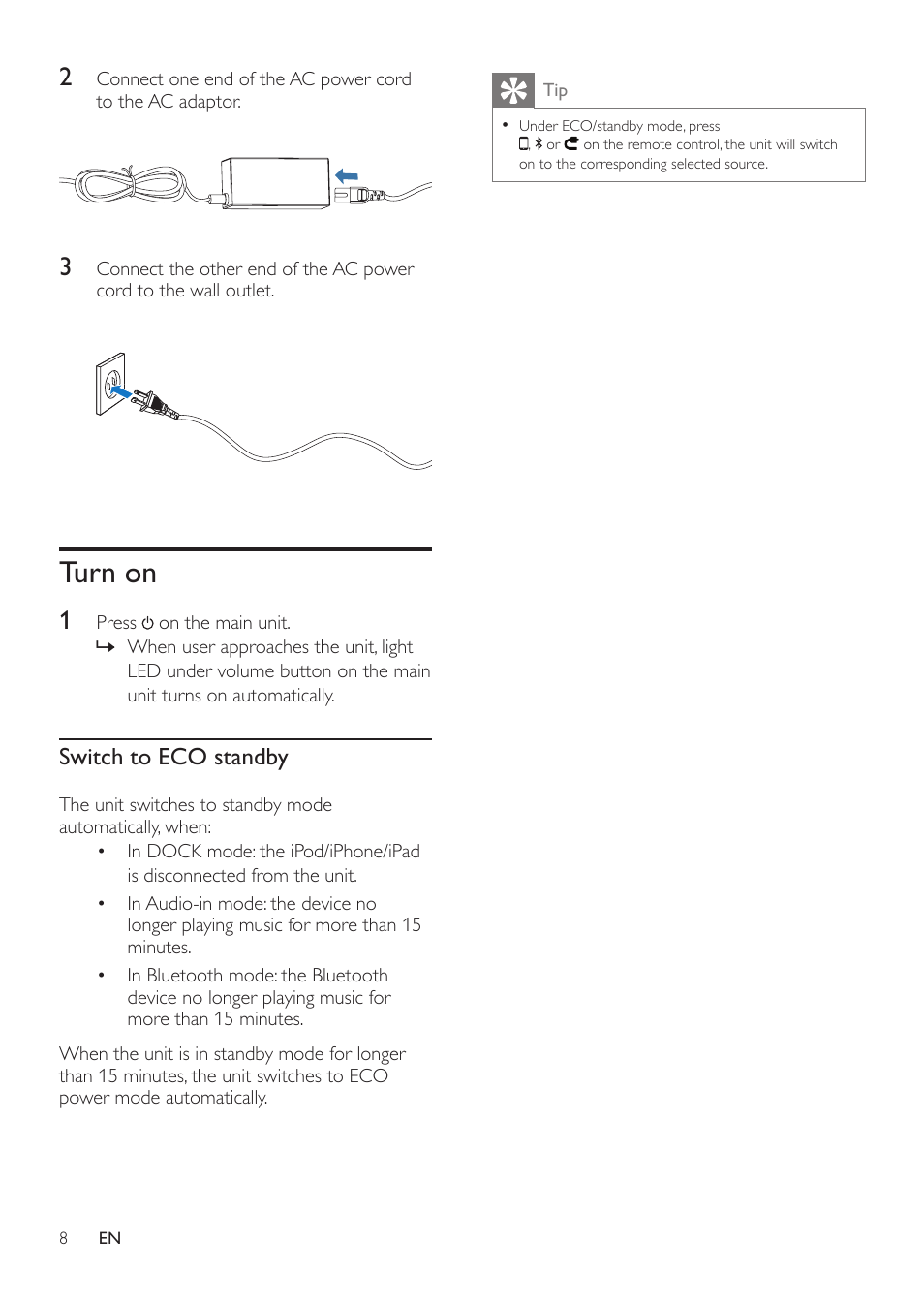 Turn on | Philips DS8300-37 User Manual | Page 10 / 16