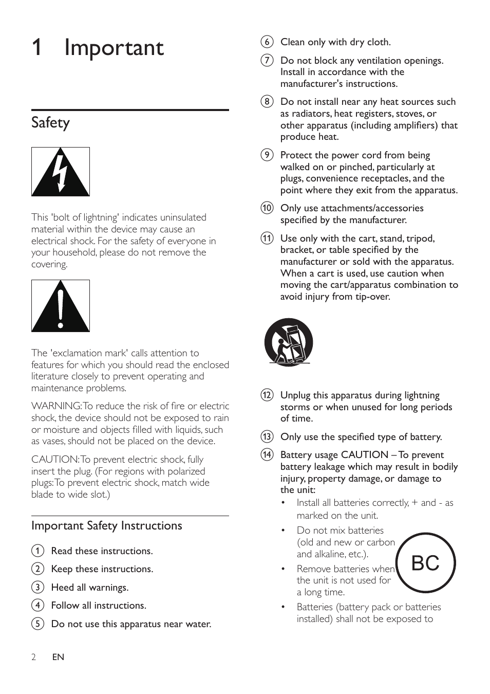 1 important, Safety, Safety 2 | Philips DS8300-37 User Manual | Page 4 / 16