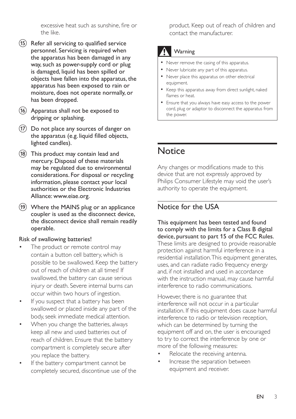 Notice, Notice 3, Notice for the usa | Philips DS8300-37 User Manual | Page 5 / 16