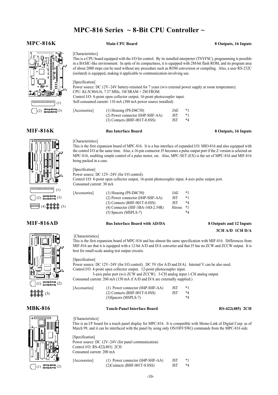 Mpc-816 series ~ 8-bit cpu controller, Mpc-816k, Mif-816k | Mif-816ad, Mbk-816 | Accell MPC-LNK User Manual | Page 11 / 18