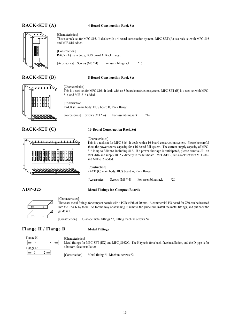 Rack-set (a), Rack-set (b), Rack-set (c) | Adp-325, Flange h / flange d | Accell MPC-LNK User Manual | Page 14 / 18