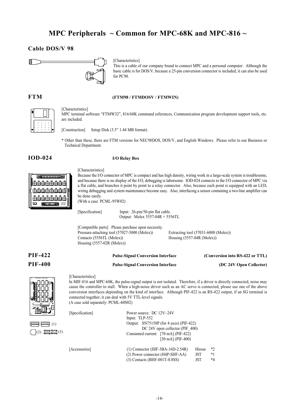 Cable dos/v 98, Iod-024, Pif-422 | Pif-400 | Accell MPC-LNK User Manual | Page 15 / 18