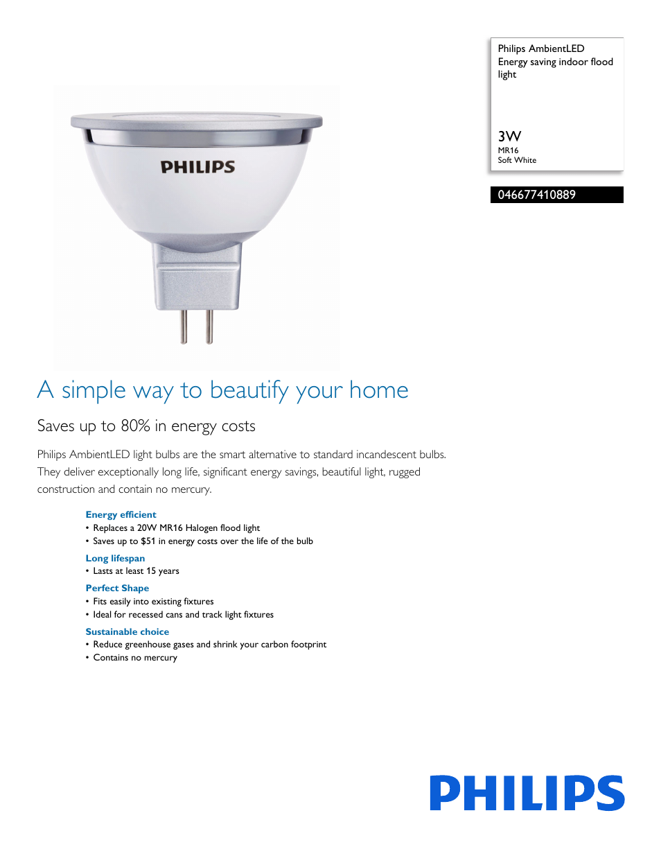 Philips 046677410889 User Manual | 2 pages