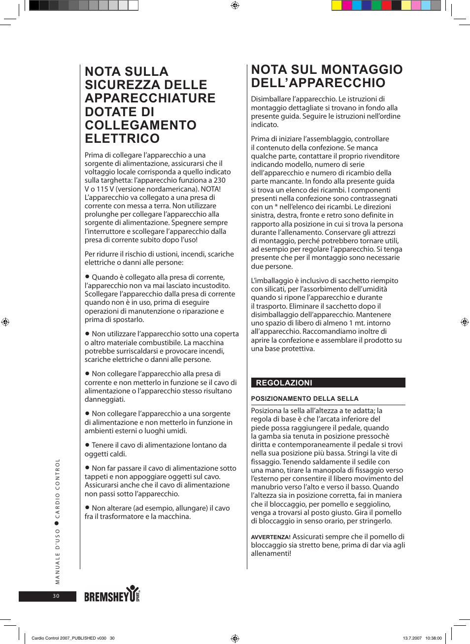 Nota sul montaggio dell’apparecchio | Accell Cardio Control User Manual | Page 30 / 64