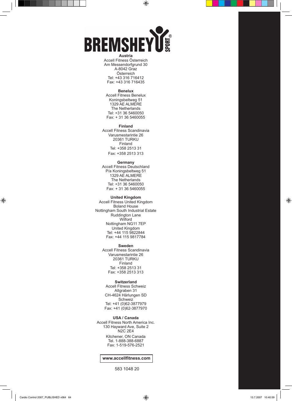 Accell Cardio Control User Manual | Page 64 / 64