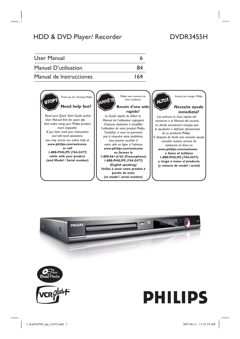 Philips DVDR3455H-37 User Manual | 83 pages