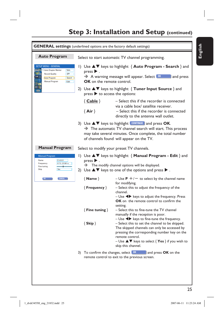 Step 3: installation and setup, Continued) | Philips DVDR3455H-37 User Manual | Page 25 / 83