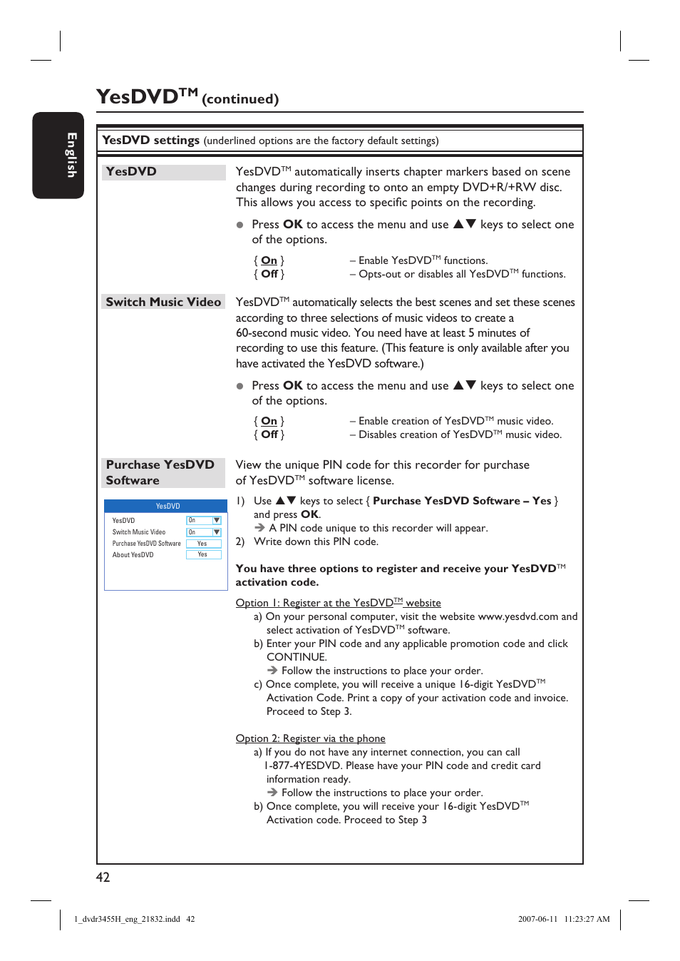 Yesdvd, Continued) | Philips DVDR3455H-37 User Manual | Page 42 / 83