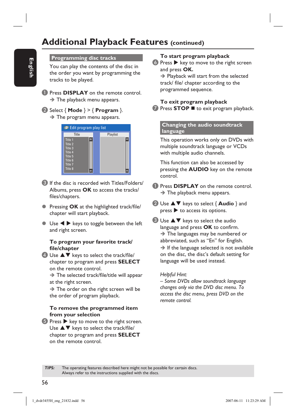 Additional playback features | Philips DVDR3455H-37 User Manual | Page 56 / 83