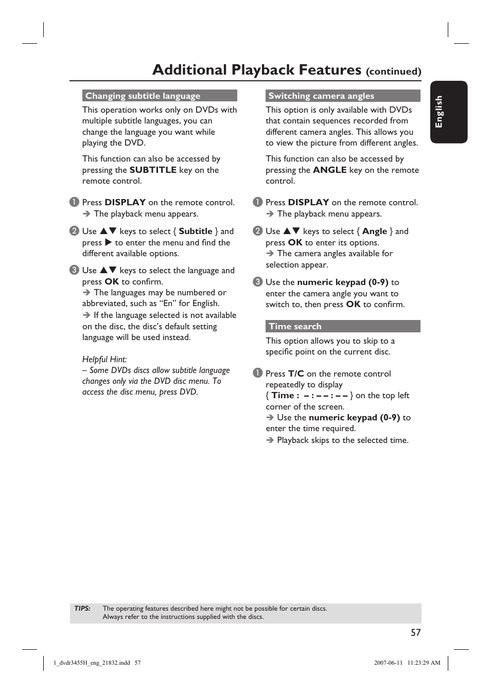 Additional playback features | Philips DVDR3455H-37 User Manual | Page 57 / 83