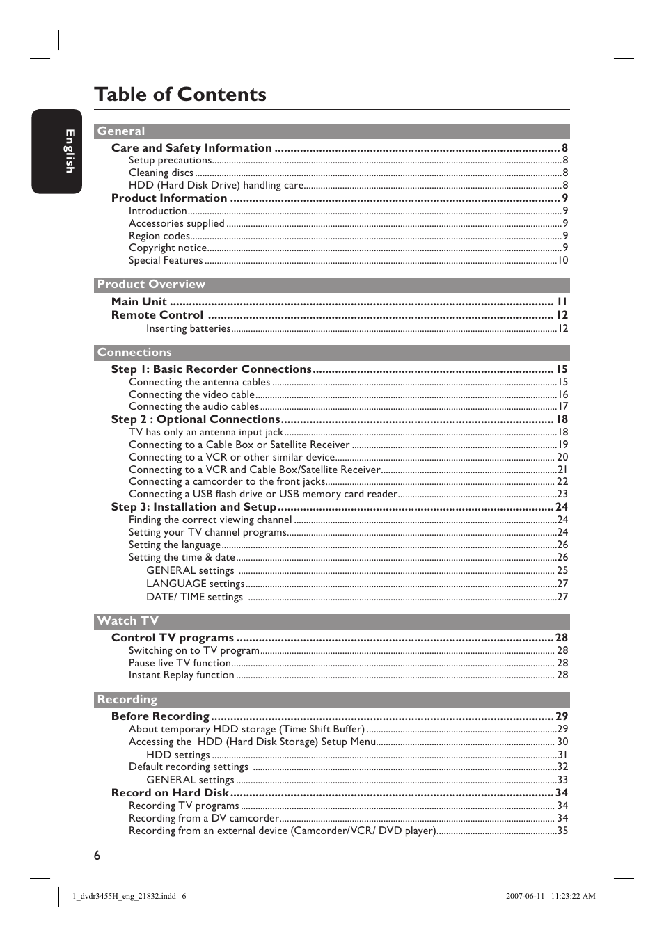 Philips DVDR3455H-37 User Manual | Page 6 / 83