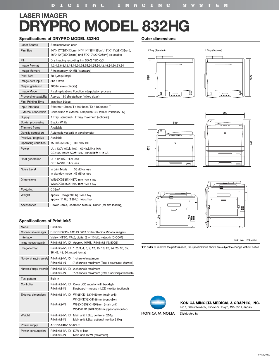 Drypro model 832hg, Laser imager, Specifications of printlinks | Konica Minolta 832 HG User Manual | Page 4 / 4