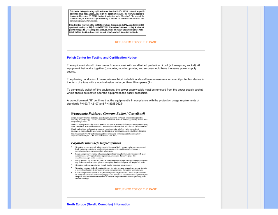 Polish center for testing and certification notice, North europe (nordic countries) information | Philips Brilliance LCD monitor with SmartImage 17S1SB 43 cm 17" S-line Format 54 User Manual | Page 18 / 95