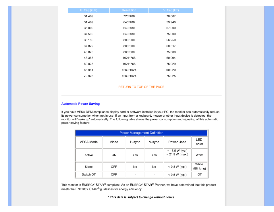 Automatic power saving | Philips Brilliance LCD monitor with SmartImage 17S1SB 43 cm 17" S-line Format 54 User Manual | Page 32 / 95
