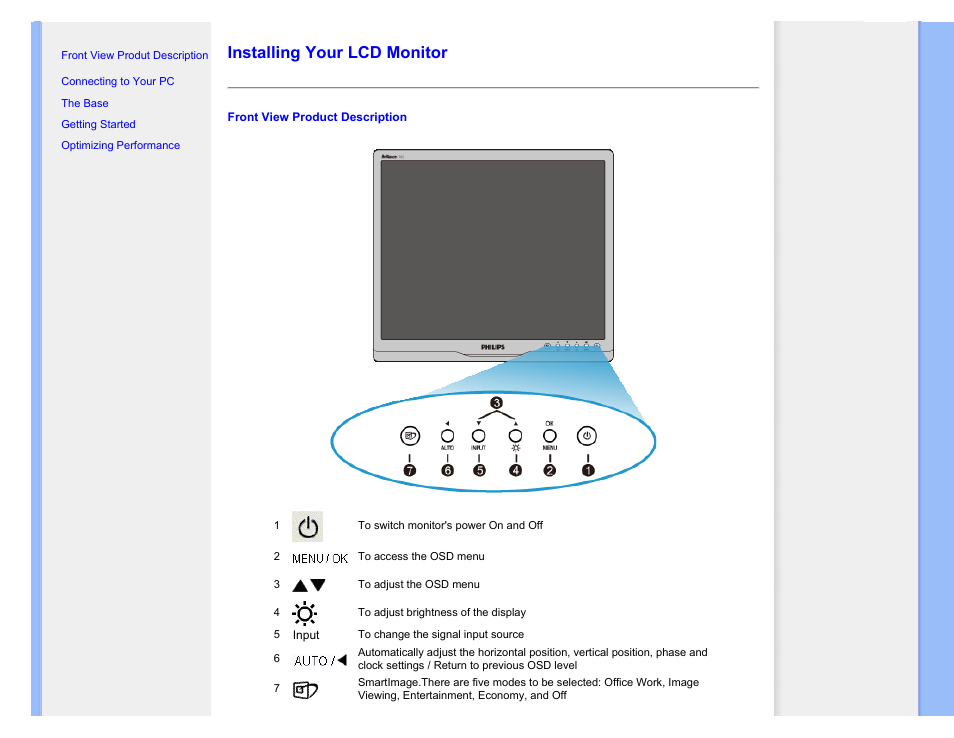 Installing your lcd monitor, Installing your monitor | Philips Brilliance LCD monitor with SmartImage 17S1SB 43 cm 17" S-line Format 54 User Manual | Page 56 / 95