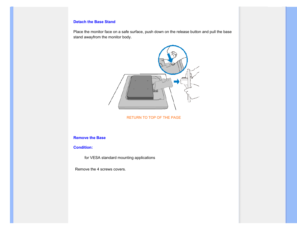 Detach the base stand | Philips Brilliance LCD monitor with SmartImage 17S1SB 43 cm 17" S-line Format 54 User Manual | Page 63 / 95