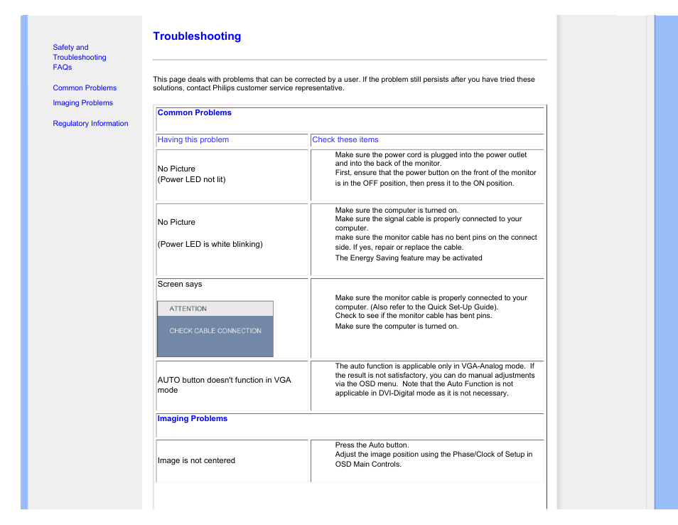 Troubleshooting | Philips Brilliance LCD monitor with SmartImage 17S1SB 43 cm 17" S-line Format 54 User Manual | Page 9 / 95