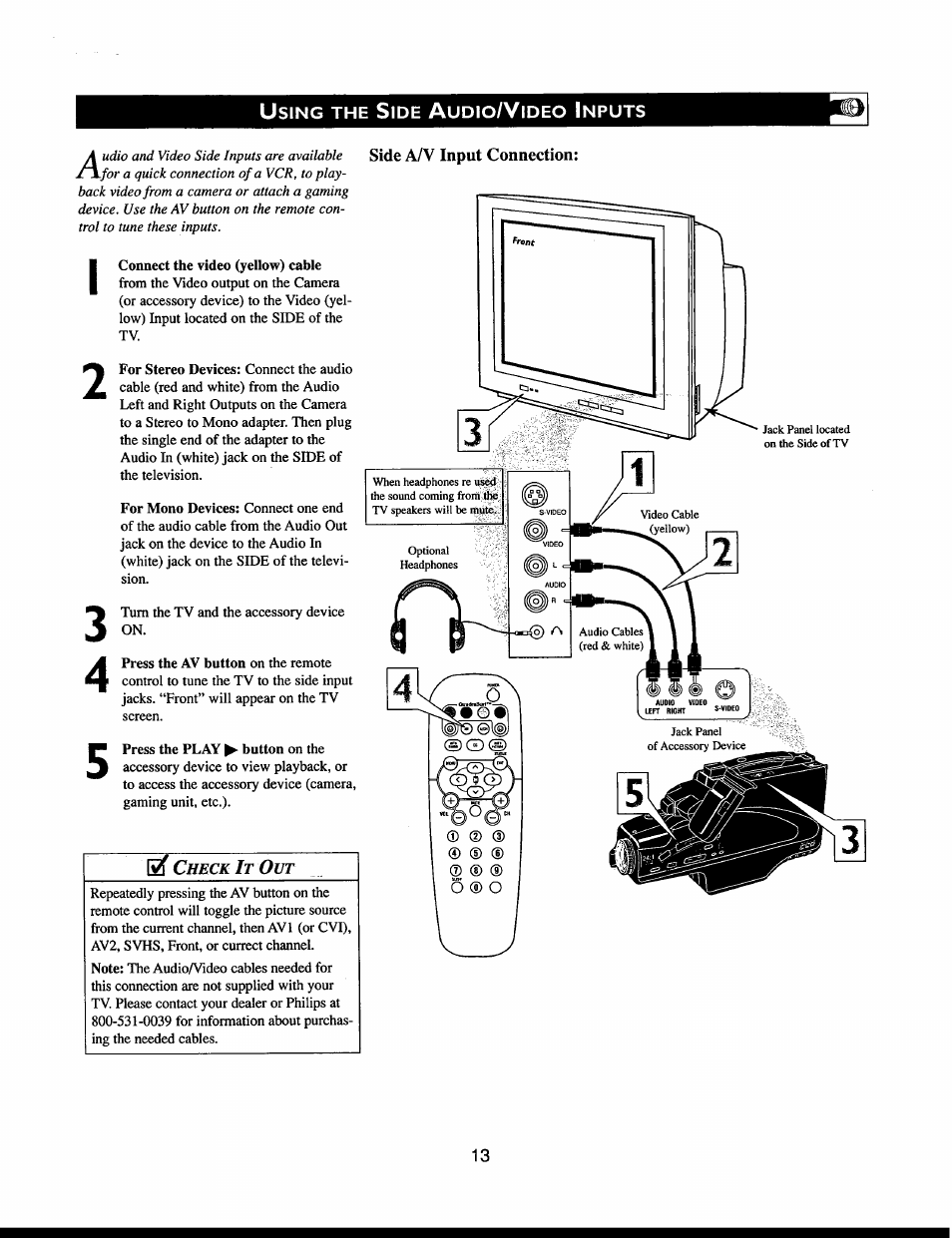 Using the side audio/video inputs, Using the audioa^ideo outputs, V___y | Philips 27PT541S User Manual | Page 13 / 40