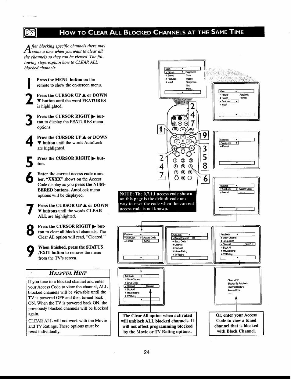 How to clear all blocked channels at the same time, How to block all channels at the same time | Philips 27PT541S User Manual | Page 24 / 40