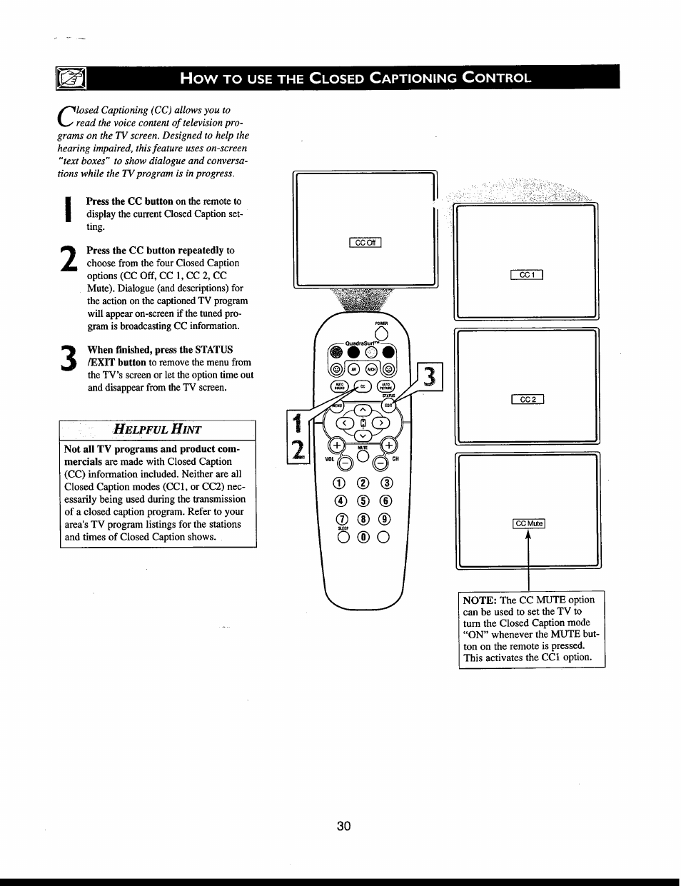 How to use the closed captioning control | Philips 27PT541S User Manual | Page 30 / 40