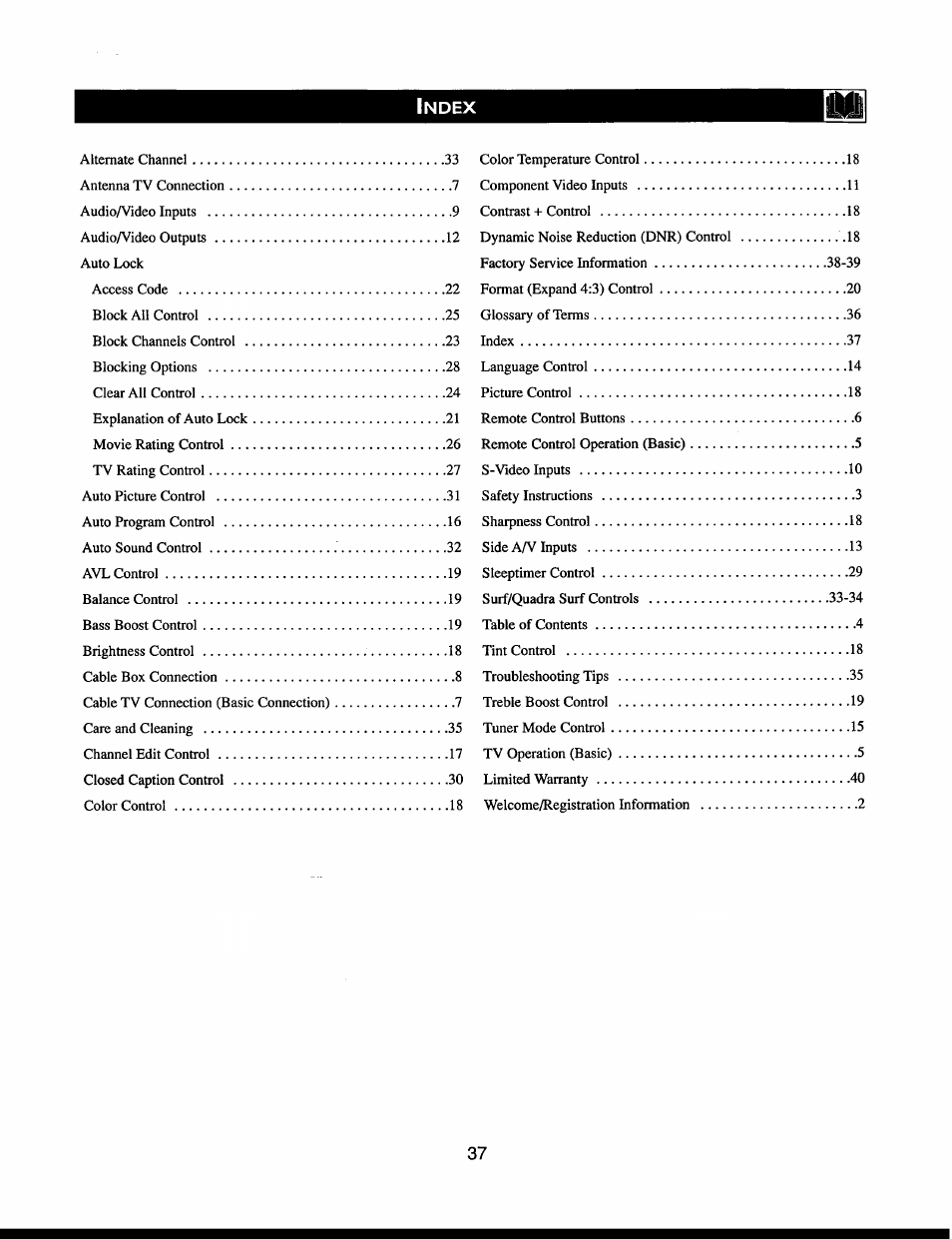 Index, Ndex | Philips 27PT541S User Manual | Page 37 / 40