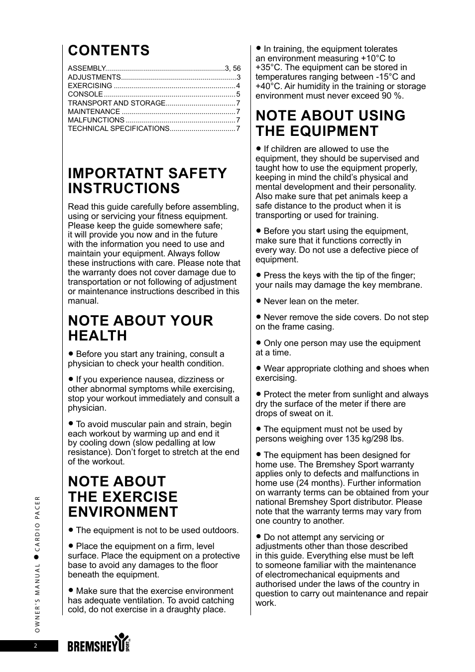 Accell CARDIO PACER User Manual | Page 2 / 64