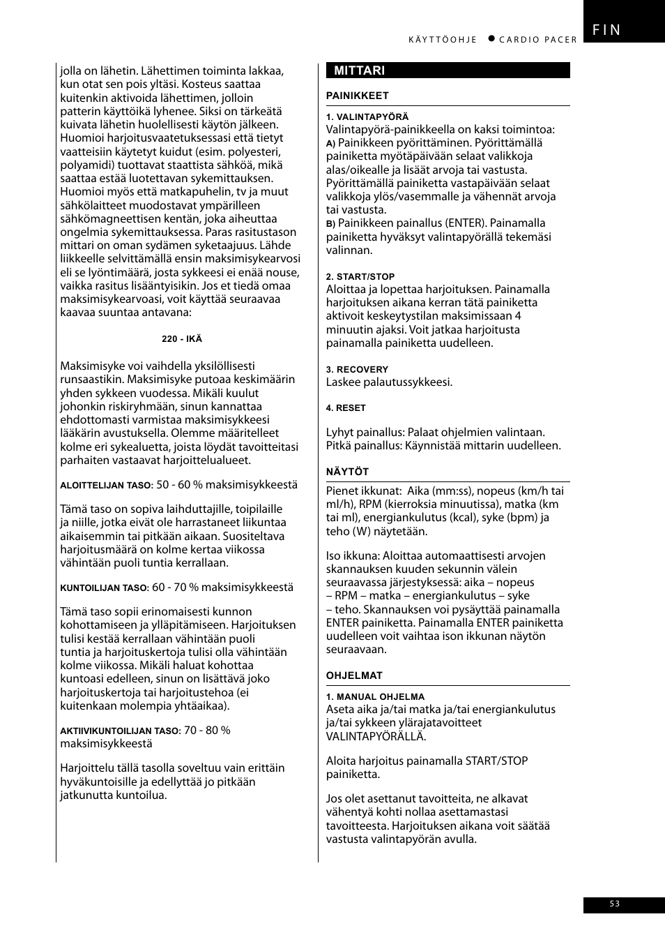 F i n | Accell CARDIO PACER User Manual | Page 53 / 64