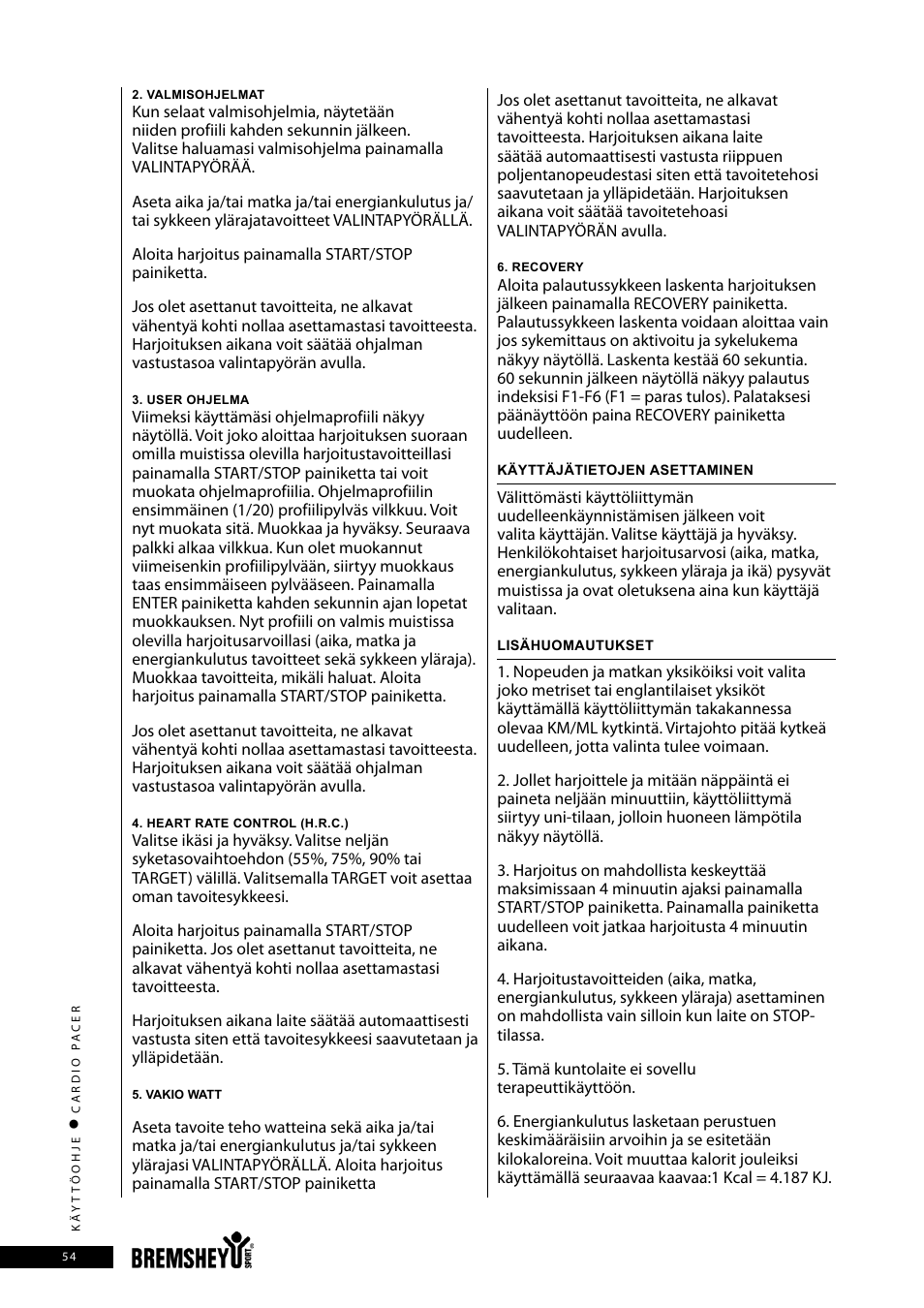 Accell CARDIO PACER User Manual | Page 54 / 64