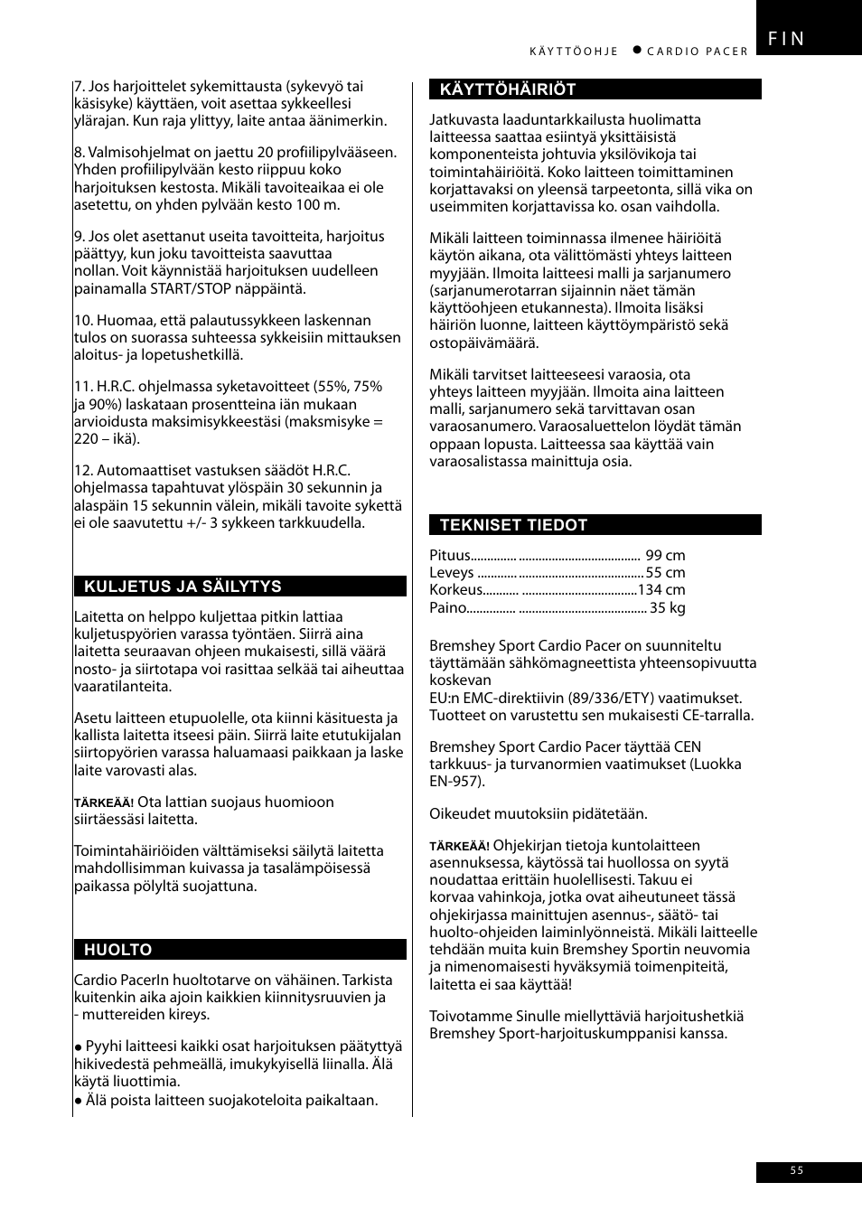 F i n | Accell CARDIO PACER User Manual | Page 55 / 64