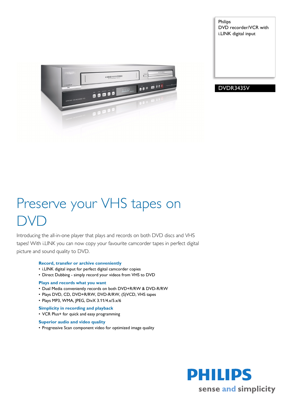 Philips DVDR3435V-37 User Manual | 3 pages